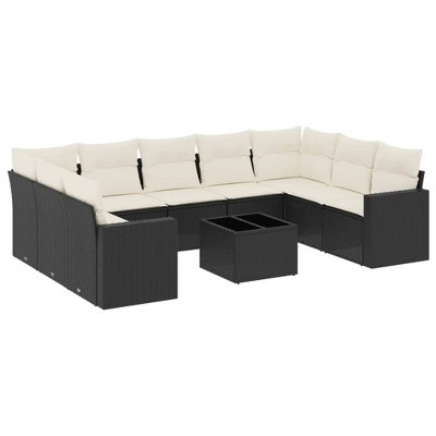 vidaXL 10 Piece Patio Sofa Set with Cushions - Black and Cream With Table