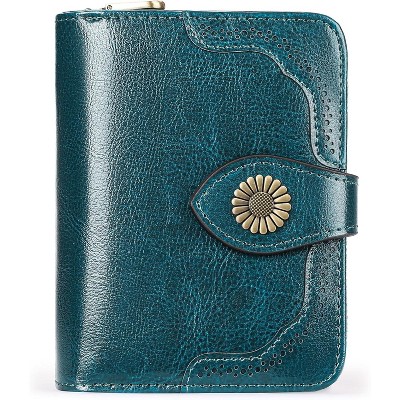 Women’s Leather Wallet – Stylish Blue Slim Bifold Card Holder with RFID Blocking, Zipper Coin Pocket, Compact Purse for Everyday Use