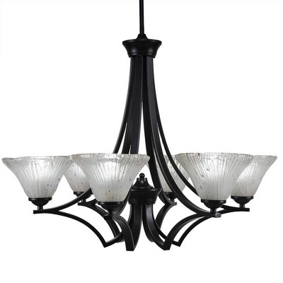 Toltec Lighting Zilo 6 - Light Chandelier in  Matte Black with 7" Frosted Crystal Shade