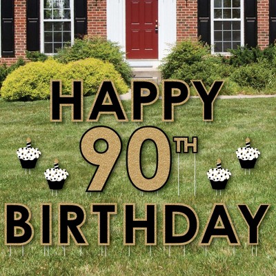 Big Dot of Happiness Adult 90th Birthday - Gold - Yard Sign Outdoor Lawn Decorations - Happy Birthday Yard Signs