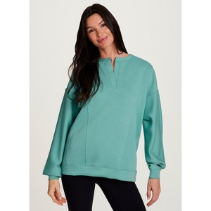 RBX Active Women's Sweatshirt, Elevated Athleisure Relaxed Fit Transitional Weight Henley Pullover - 1 of 4