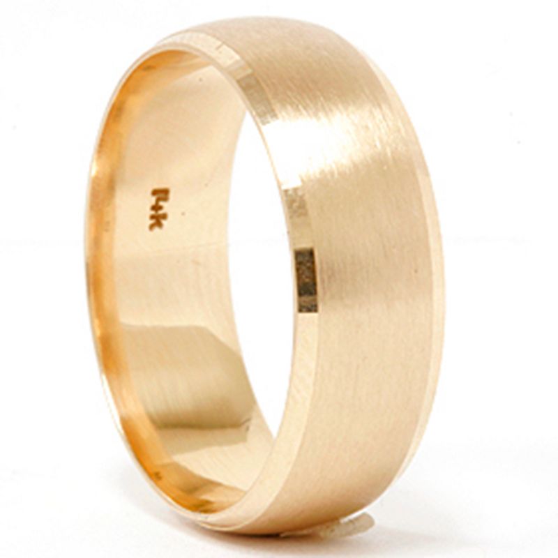 Pompeii3 Mens 14k Gold 8mm Beveled Brushed Wedding Ring Band New, 2 of 5