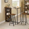 3-Piece Bar Table and Chairs Set for 2 – Rustic Brown Counter Height Dining Table with 2 Stools & Storage Shelves - 2 of 4