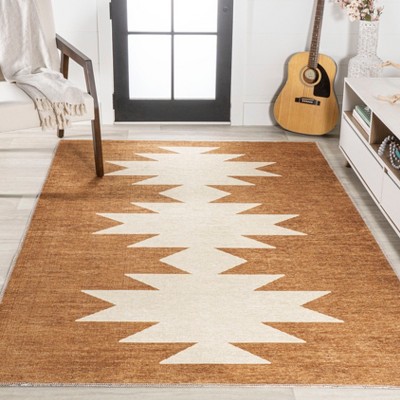 Chayton Terracotta and Cream Geometric Washable Area Rug 8' x 10'