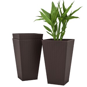 Set of 3 Tall Planters with Drainage Hole, 24" Outdoor Flower Plant Pots, Indoor Planters for Porch, Front Door, Entryway, Patio and Deck - 1 of 4