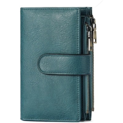 BEAFUP Women's wallet - Stylish Vintage Leather RFID Wallet for Women with 3 Transparent ID Windows, 2 Zipper Pockets