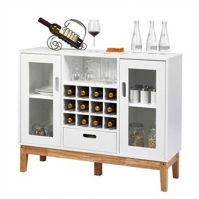 Costway Wood Wine Storage Cabinet w/ Wine Rack & Drawer