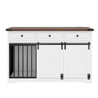 AZL1 Life Concept Pet Crates and Houses Pet Crate Furniture Barn Door Design Spacious Storage Anti Tip Structure, White, 55.1"*23.6"*33.7"