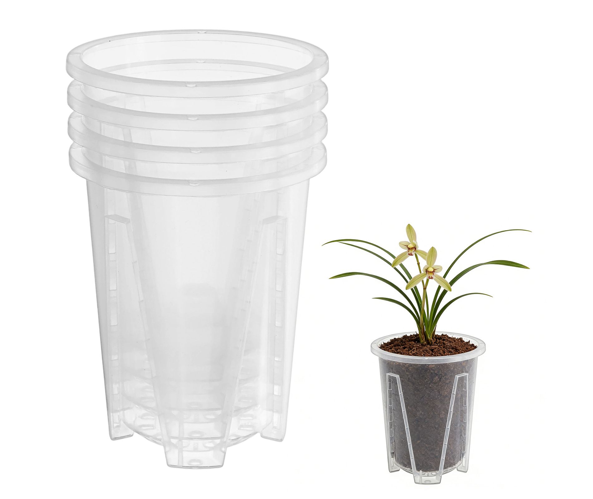 Unique Bargains Clear Orchid Pots with Holes Reusable Plastic Pot for Plants
