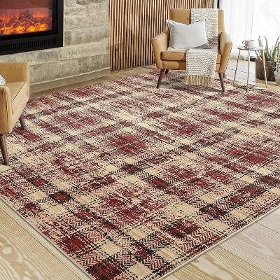 Nasitip Washable Rug -Modern Plaid Area Rug Non Slip Soft Rugs for Bedroom Home Office Dining Room
