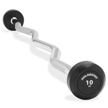 Philosophy Gym Rubber Fixed Barbell, Pre-Loaded Weight EZ Curl Bar for Strength Training & Weightlifting