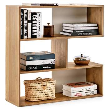 Costway 3-Shelf Concave/Convex Bookshelf Room Organizer with Anti-Toppling Device Freestanding
