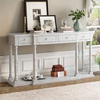 Retro Premium Console Table with 4 Front Storage Drawers and 1 Shelf for Hallway, Living Room - ModernLuxe