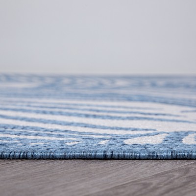 Blue Palm Leaf Flat Woven Synthetic Indoor/Outdoor Rug 2'x3'