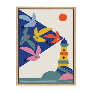 18" x 24" Sylvie Lighthouse Birds Framed Canvas Wall Art by Rachel Lee Natural - Kate & Laurel All Things Decor - 1 of 4