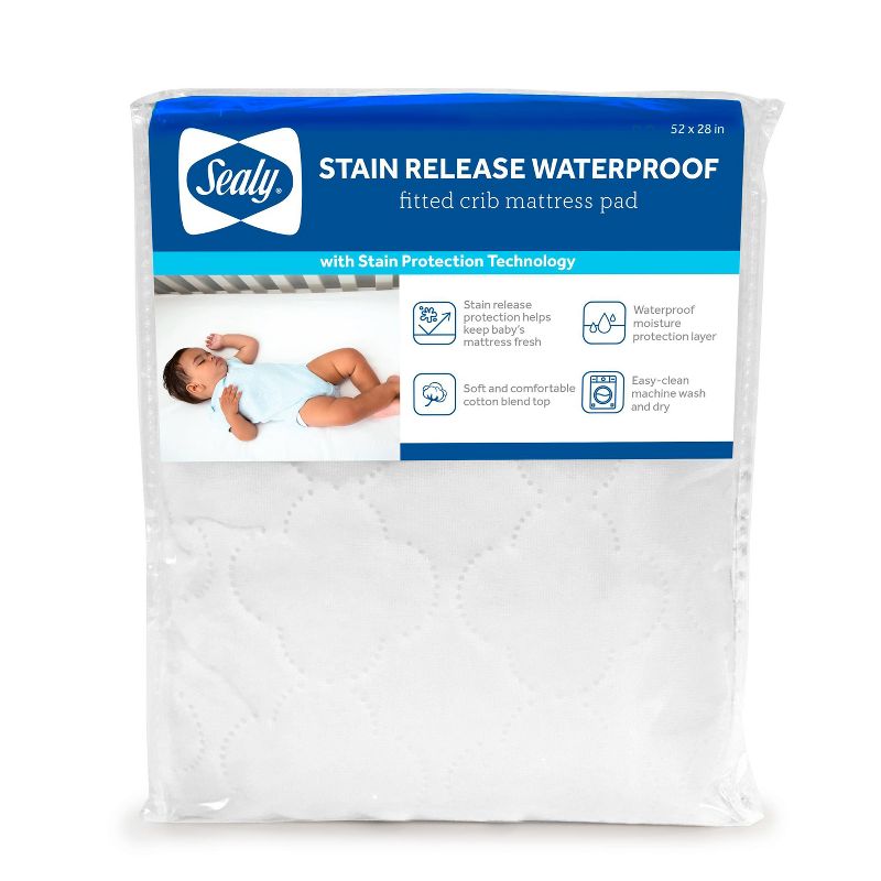 Sealy Stain Repel &#38; Release Waterproof Fitted Crib &#38; Toddler Mattress Pad, 1 of 10
