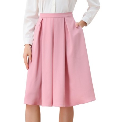 INSPIRE CHIC Women's High Waist A-Line Pocket Flare Pleated Midi Skirt