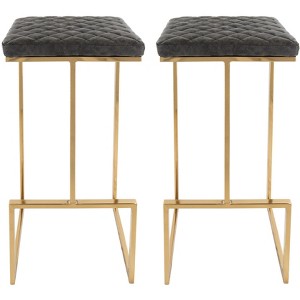 LeisureMod Quincy Bar Stool Upholstered in Leather with Gold Metal Frame Set of 2 - 1 of 4