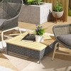 Outsunny PE Rattan Outdoor Side Table, Patio End Table with Wood Top, Gray - image 3 of 4