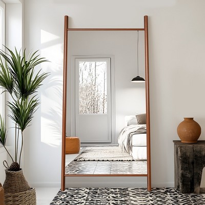 SpassWay Solid Wood Full Length Mirror Accent Wall Mirror Novelty Cheval Mirror Black/Brown/Walnut/Natural Wood