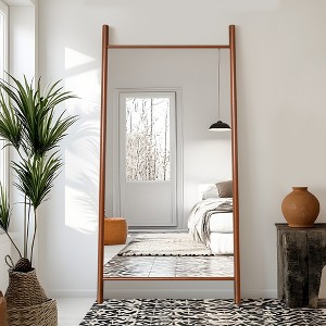 Wooakway Solid Wood Full Length Mirror Accent Wall Mirror Novelty Cheval Mirror Walnut - 1 of 4