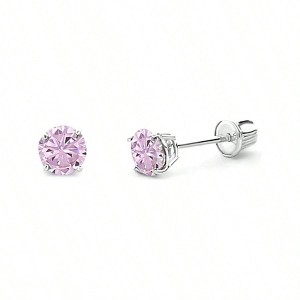 Real White Gold 4mm Round Solitaire Stud Earrings with Screw Back - 1 of 4