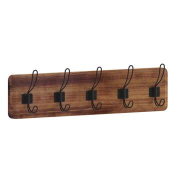 VERTORGAN Coat Hooks, Wood Rack Wall-Mounted, 31.5 Inch Entryway Shelf with  10 Hooks (Brown)