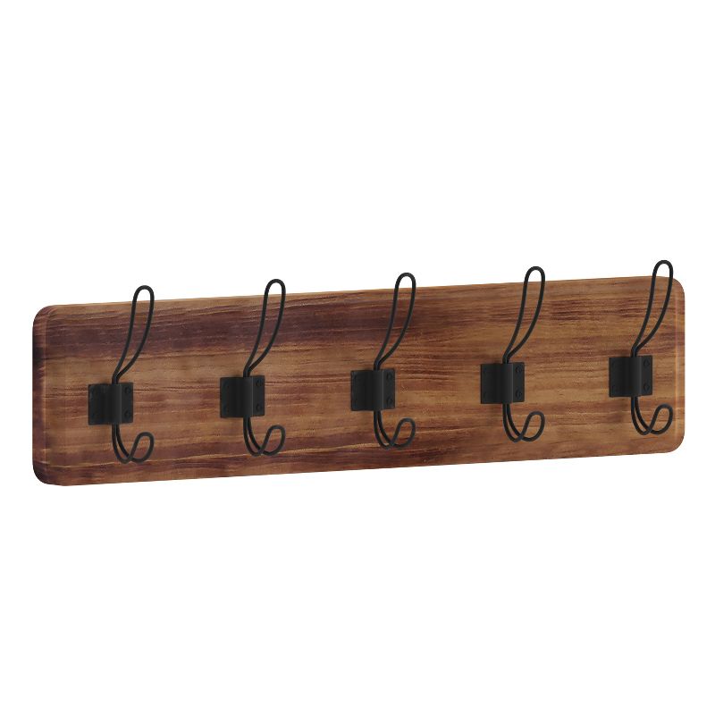 Emma and Oliver Rustic Wall Hanging Storage Rack with 5 Hooks for Entryway, Kitchen, Bathroom and More, 1 of 12