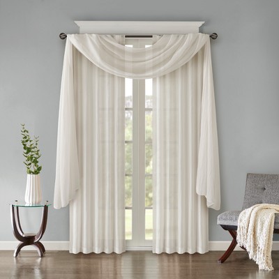 White Sheer Polyester Ground Length Curtain Panel Pair