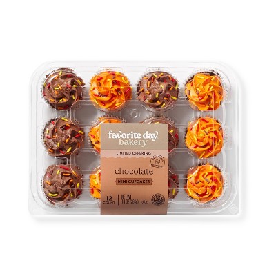 Harvest Chocolate Mini Cupcakes with Orange & Fudge Icing - 10oz/12ct - Favorite Day™
