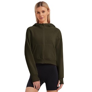 Women's Pullover Hoodie with Thumb Holes Long Sleeve Solid Zipper Tops for Women With Pocket - 1 of 4