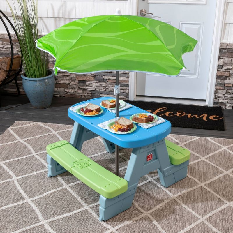Step2 Rectangle Sun &#38; Shade Picnic Table with Umbrella - Blue/Green, 2 of 8