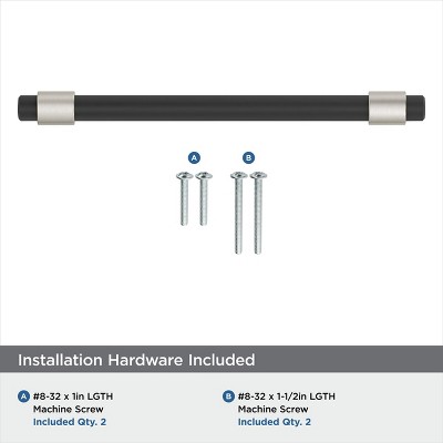 Matte Black and Satin Nickel Modern Bar Pull with Mounting Hardware