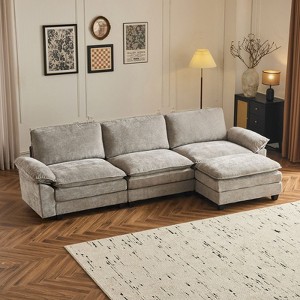 Karl Home |120 in. W Pillow Top Arm Double-layer Cushion Chenille Sofa in Gray With Ottoman - 1 of 1