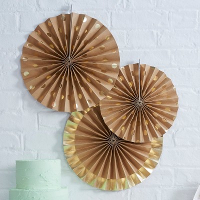 3ct Foil And Kraft Fan Decoration Gold