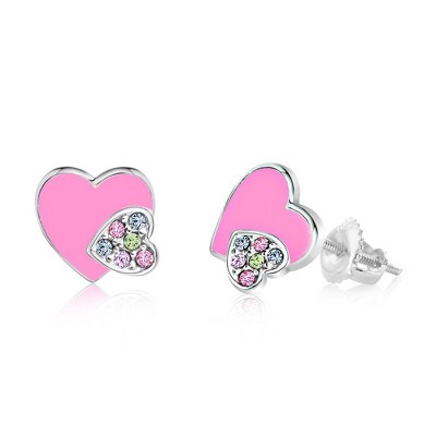 Chanteur Hypoallergenic Kids Jewelry Accessories Heart Multi-color CZ White Gold Palladium Plating Stud Earrings Surgical Titanium Posts
