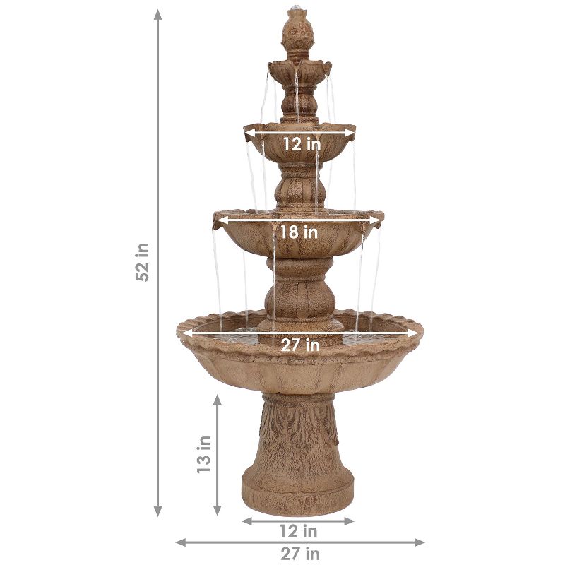 Sunnydaze 52"H Electric Fiberglass and Resin 4-Tier Pineapple Top Outdoor Water Fountain, 4 of 12
