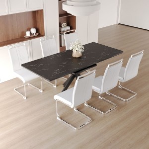 NicBex 62.4"-78.15" Dining Table Set for 6 Modern Extendable Dining Table with Metal Base with 6 Upholstered Chairs - 1 of 4