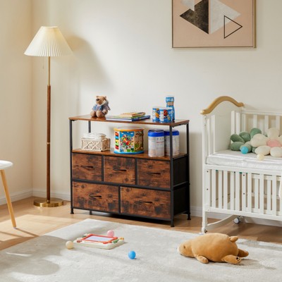 Bestier Brown 7 Drawer 12 in. Fabric Storage Tower Dresser Wooden Top Without mirror for Kid Room, Closet, Entryway, Nursery