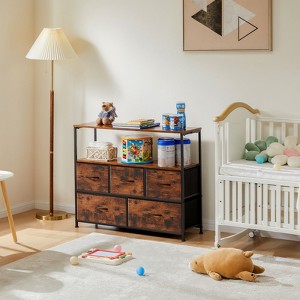 Bestier Brown 7 Drawer 12 in. Fabric Storage Tower Dresser Wooden Top Without mirror for Kid Room, Closet, Entryway, Nursery - 1 of 4