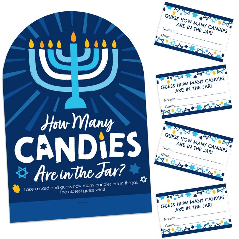 Big Dot of Happiness Hanukkah Menorah - How Many Candies Chanukah Holiday Party Game - 1 Stand and 40 Cards - Candy Guessing Game, 1 of 8