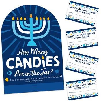 Big Dot of Happiness Hanukkah Menorah - How Many Candies Chanukah Holiday Party Game - 1 Stand and 40 Cards - Candy Guessing Game