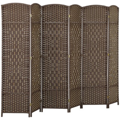 HOMCOM 6 Panel Room Divider, 6' Tall Folding Privacy Screen, Hand-Woven Freestanding Wood Partition for Home Office, Bedroom