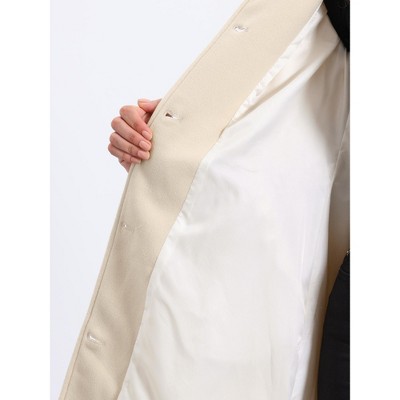 Allegra K Women's Lapel Button Down Single Breasted Long Sleeve Elegant Winter Pea Coat Small Beige — фото 5