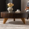 KWPZQEB 35.4" Round Coffee Table, Wood Coffee with 3 Solid Wood Legs, Farmhouse Circle Center Cocktail Table for Small Spaces, Apartment - 2 of 4