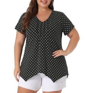 Agnes Orinda Women's Plus Size V Neck Asymmetric Short Sleeve Polka Dots Blouses - 1 of 4