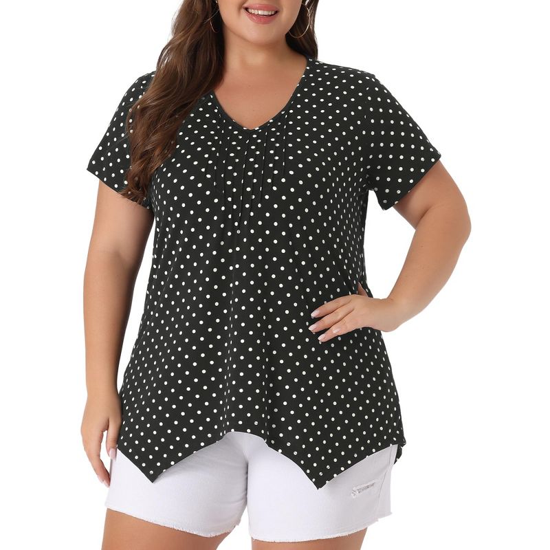 Agnes Orinda Women's Plus Size V Neck Asymmetric Short Sleeve Polka Dots Blouses, 1 of 6