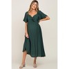 Pinkblush Hunter Green Front Tie Ruffle Sleeve Maternity Midi Dress - 2 of 4