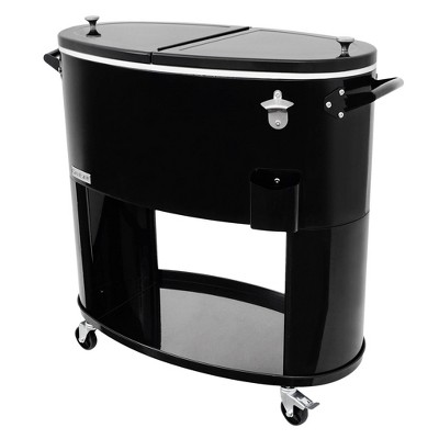 Black Powder Coated Steel Rolling Patio Cooler with Insulated Basin