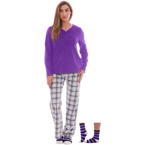 Alpine Swiss Womens Pajama Set Long Sleeve Shirt and Polar Fleece